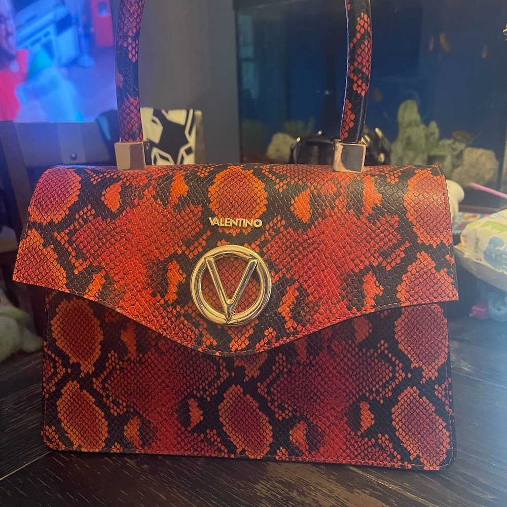 Valentino by MarioWomen's Red Melanie Python-embossed Leather Top Handle Satchel